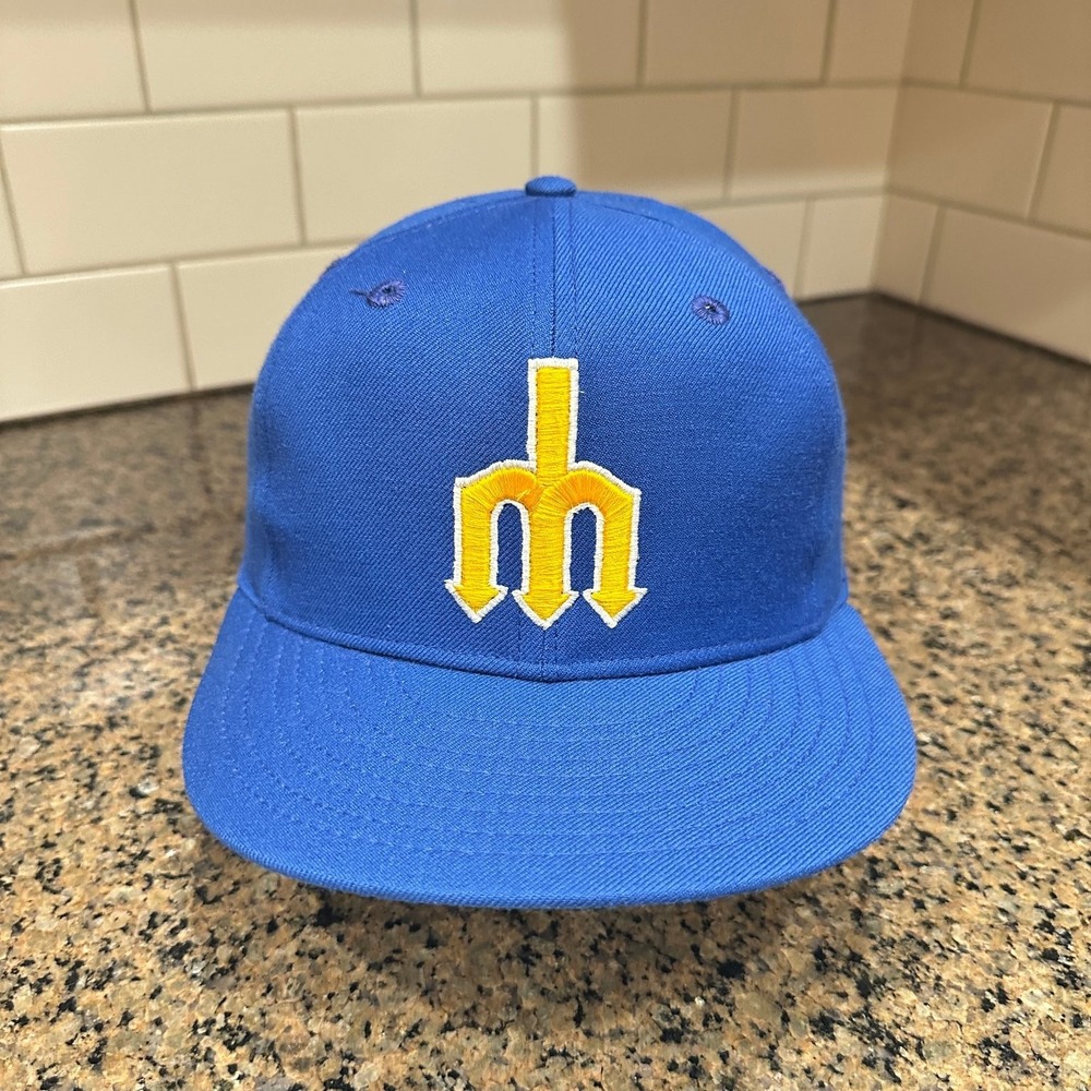 Vtg 90s Seattle Mariners New Era 59FIFTY Hat 7 1/8 Leather Headband Deadstock